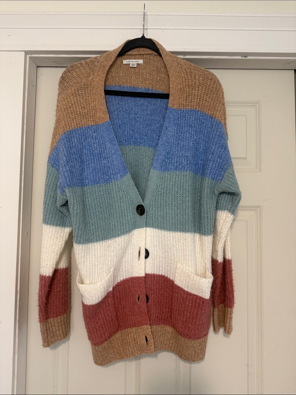 American Eagle Outfitters Striped Cardigan in Blue, Green, Cream, Rust & Tan